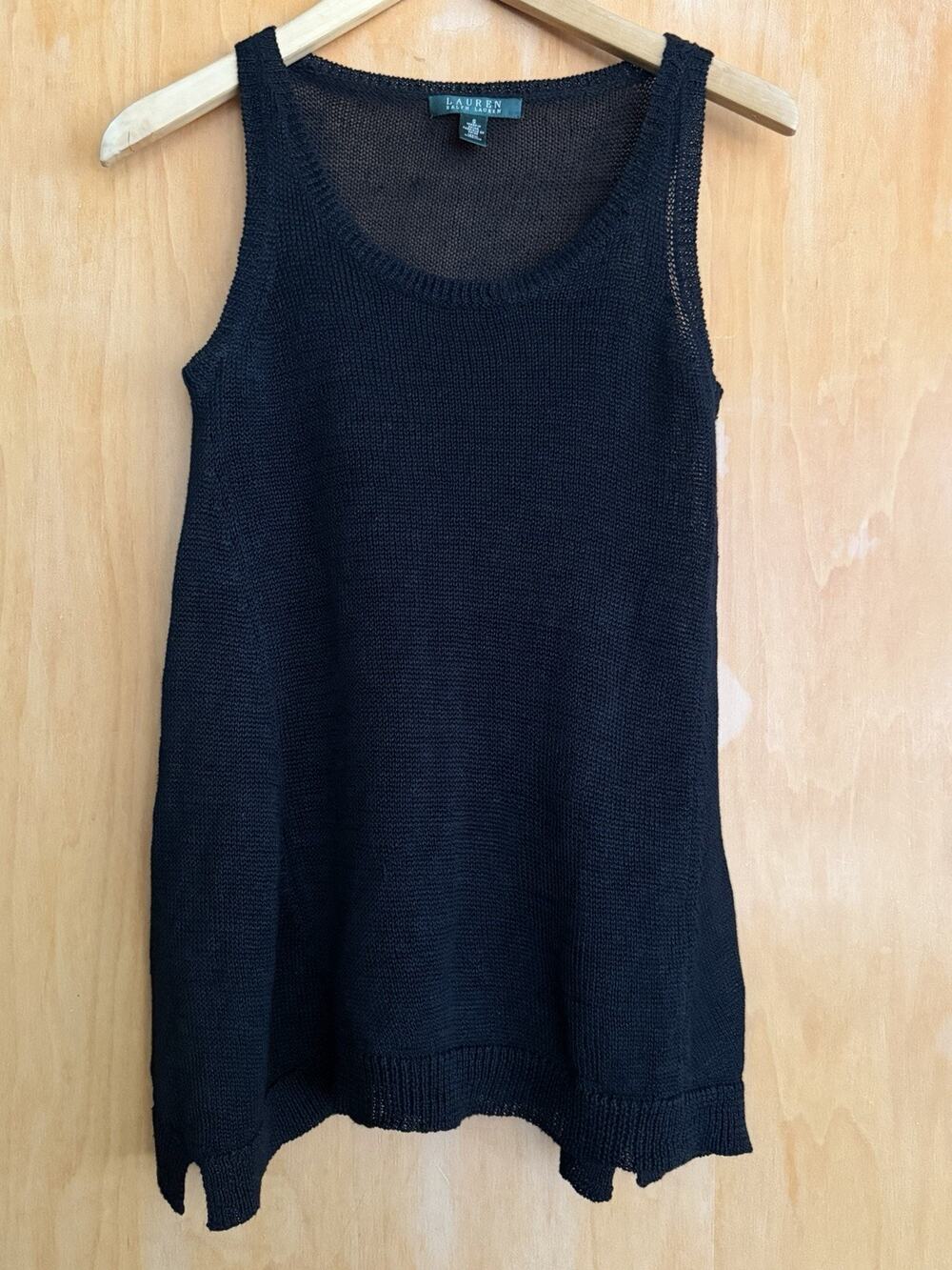 Ralph Lauren 100% Linen Black Knit Top Size Small Sleeveless Tank